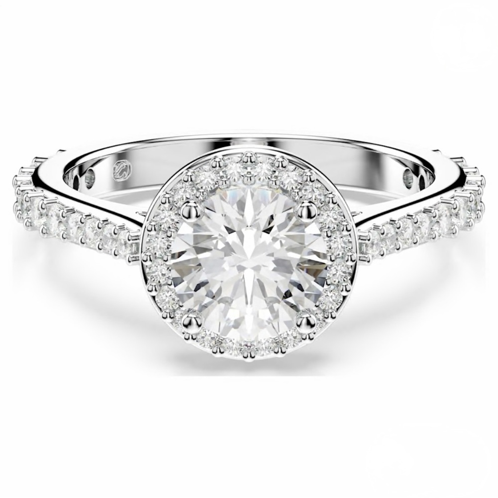 Swarovski Una Angelic Ring Halo Solitaire with Pave Crystals Size 7